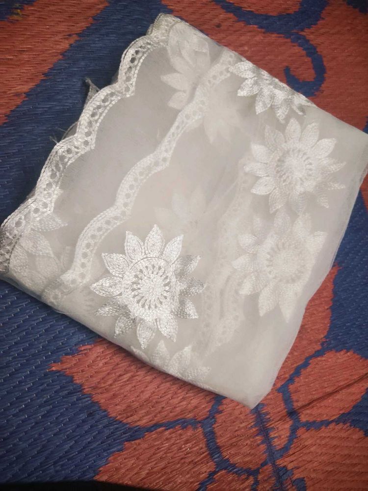 White Floral Dupatta