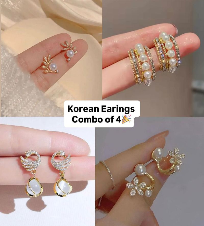 Korean Earrings - Combo of 4