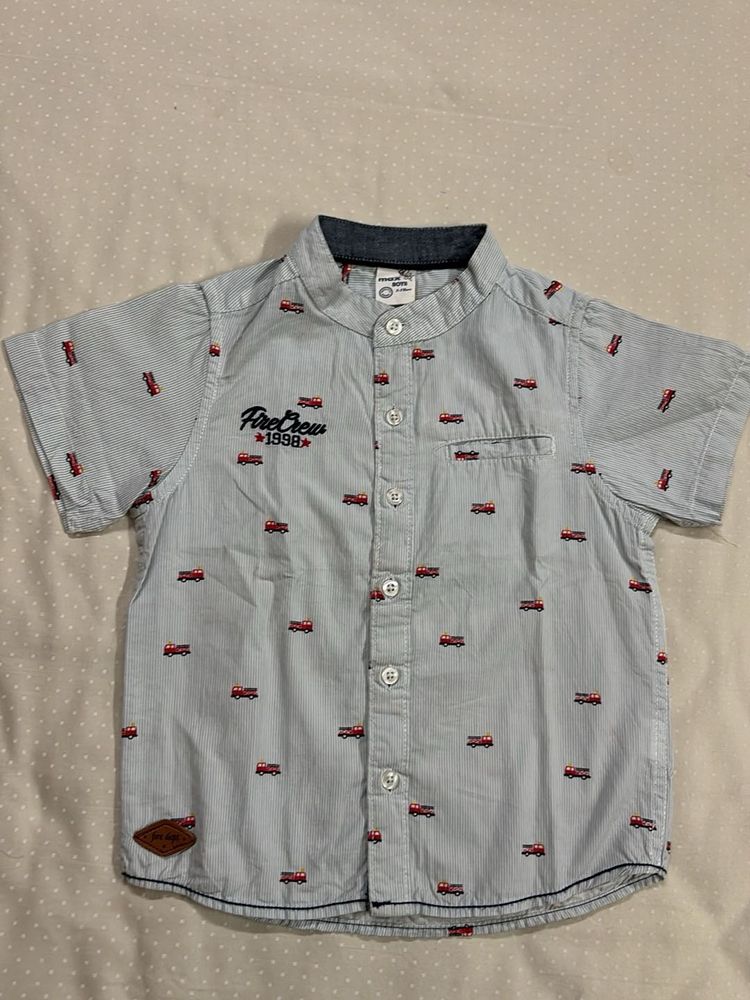 Fire Engine Print Shirt For Boys