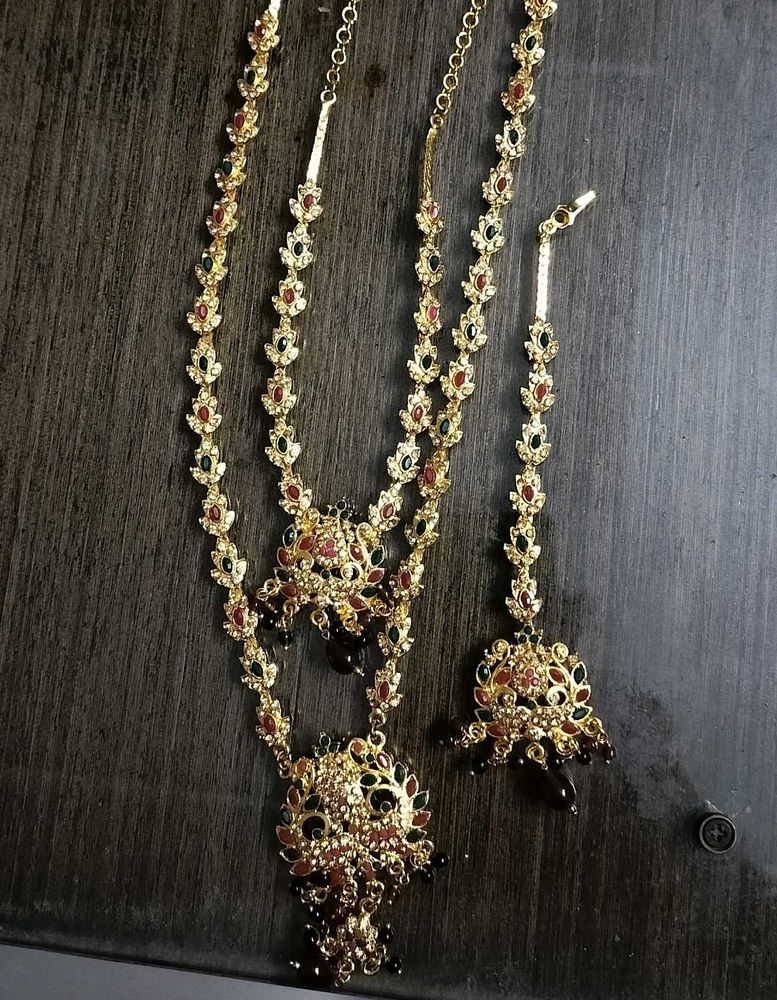 A Long Gold Plated Haram Set (3 Pieces)