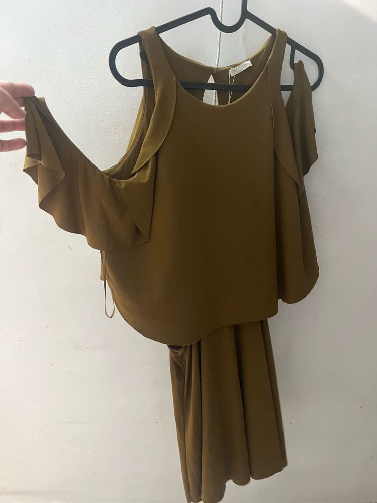 Zara Olive Green Off shoulder Dress