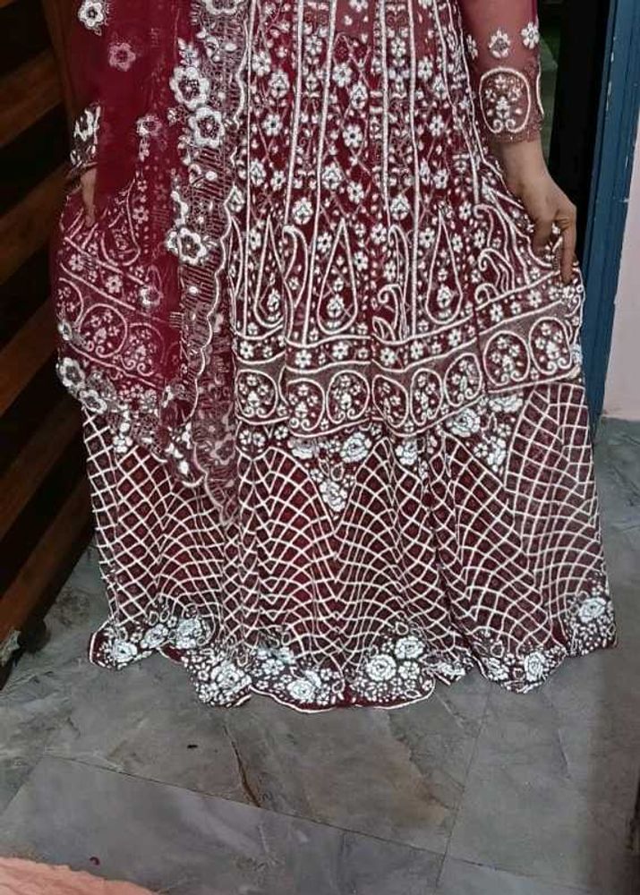 Elegant Maroon &amp; White Lehenga Choli