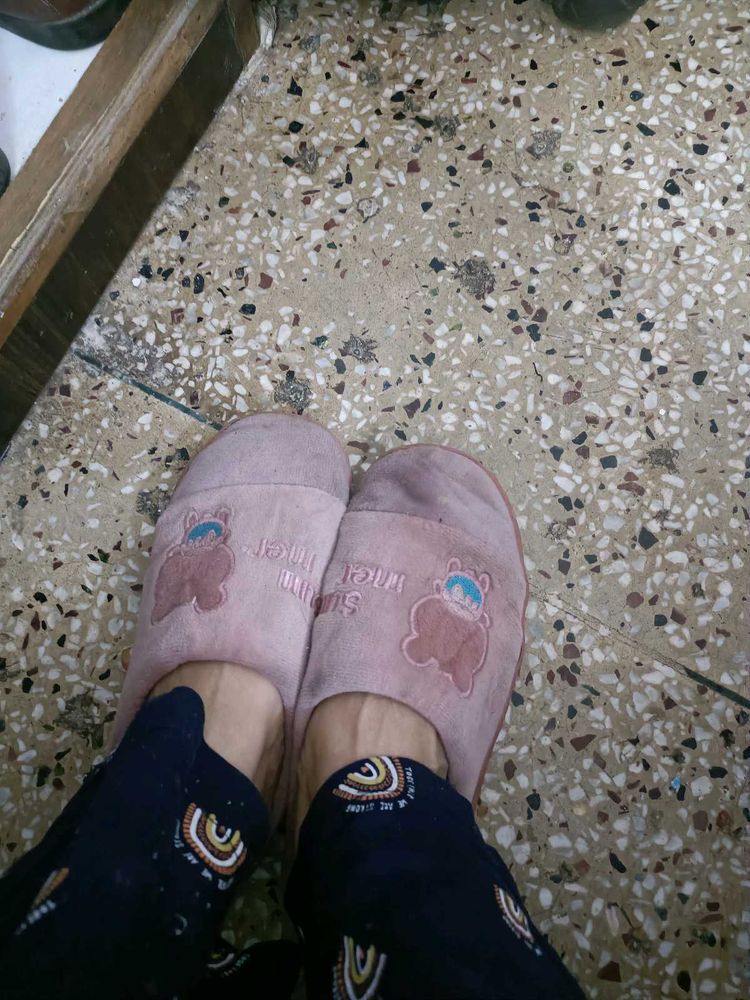 Pink Warm Slippers In 5:5 Size For Women