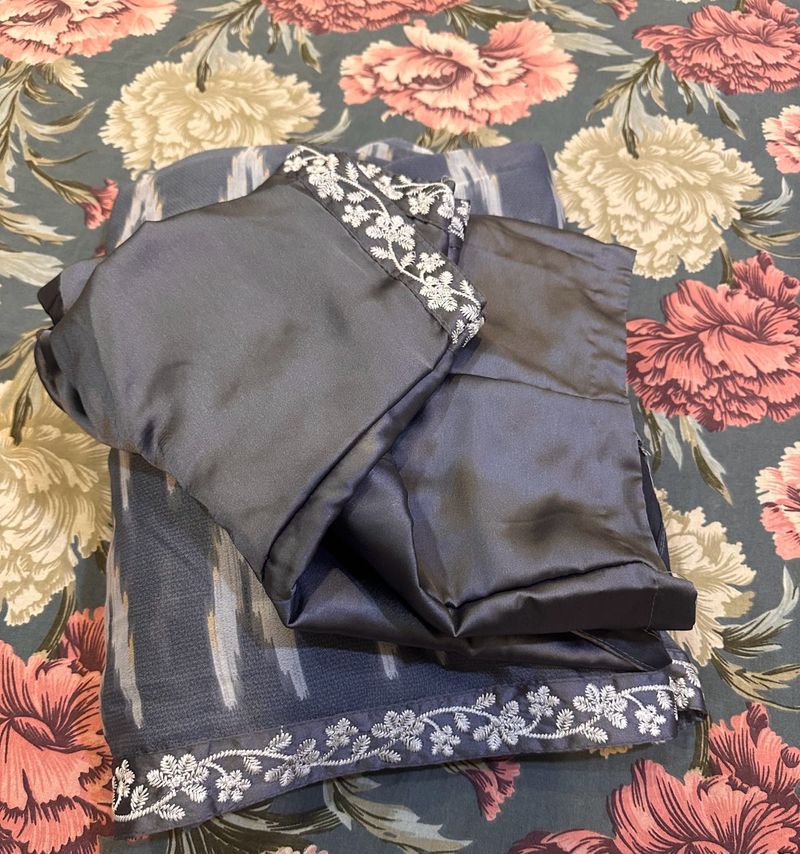 Grey georgette Saree with satin blouse