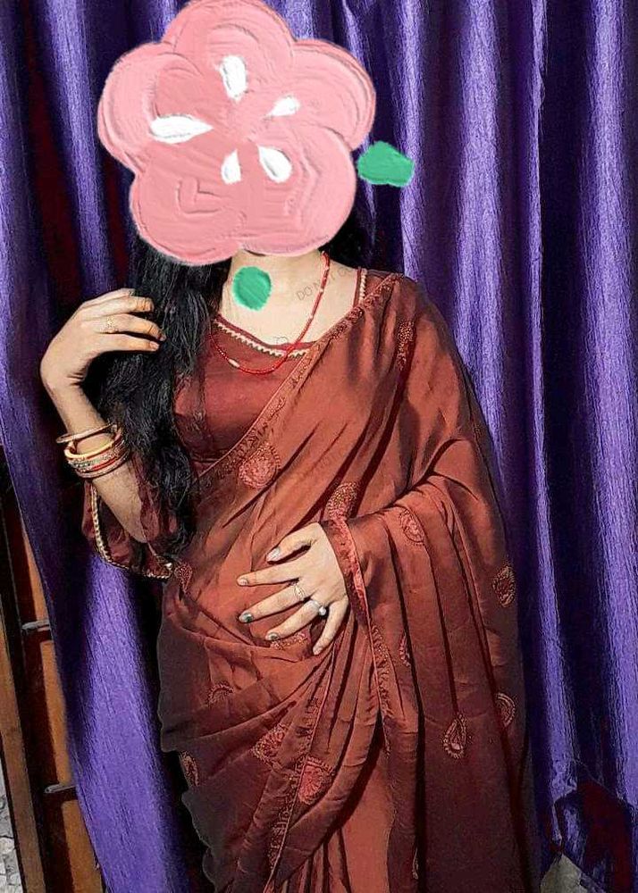 Elegant Brown Embroidered Saree