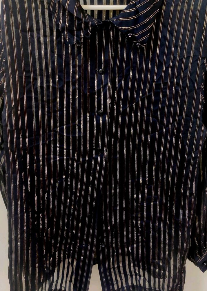 Black Shirt With Gold Strips