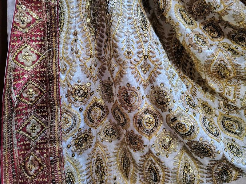 Embroidered Indian White Saree