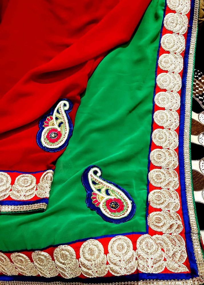 Double Colour Beutiful Looking Saree With Blouse