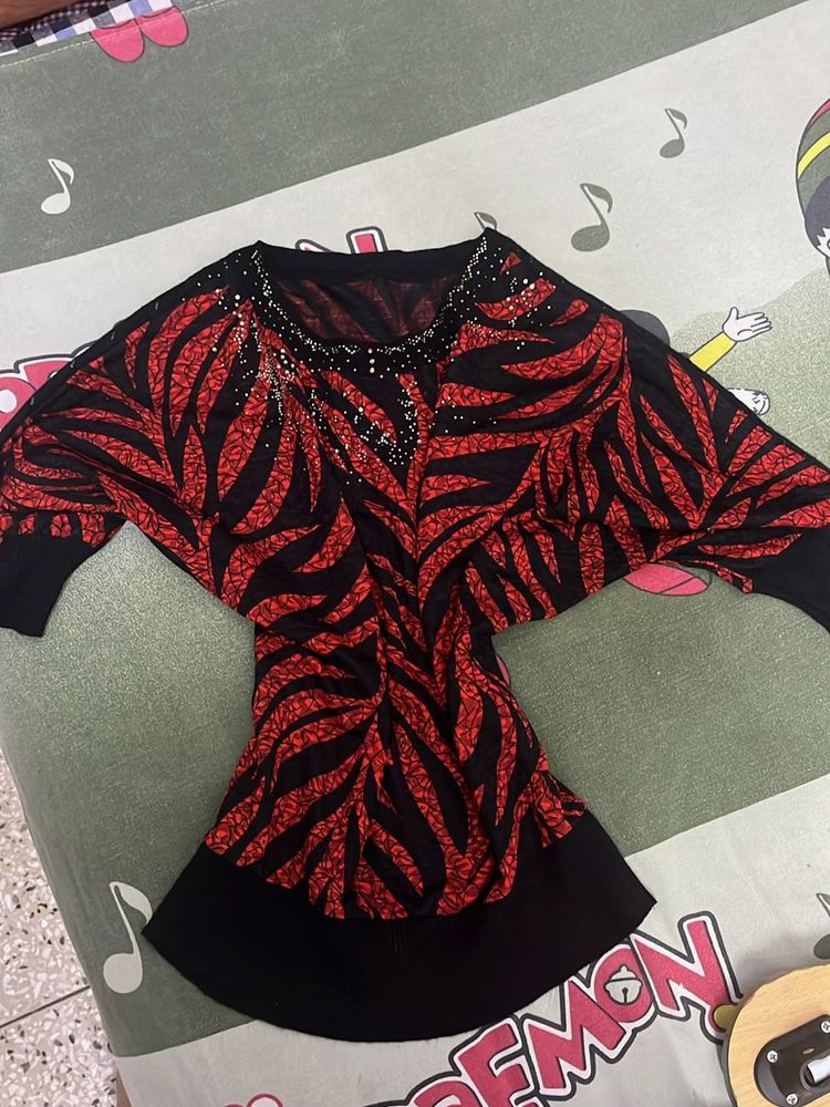 Y2K Rhinestone Glam Goth Top Red Black
