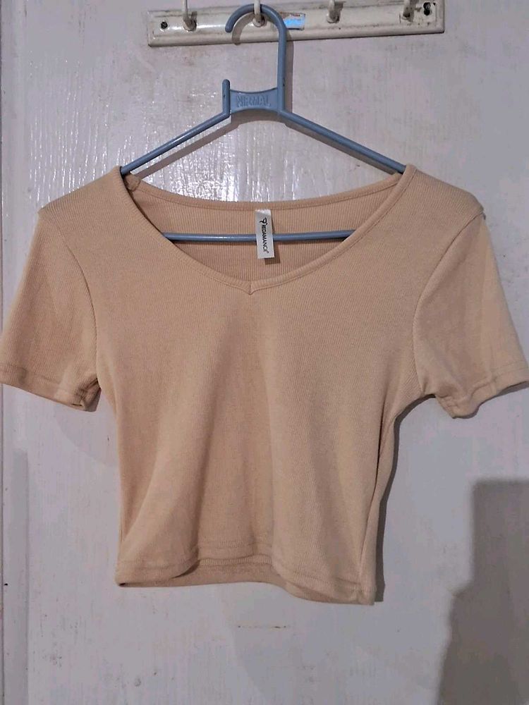 Beige Cropped T-Shirt