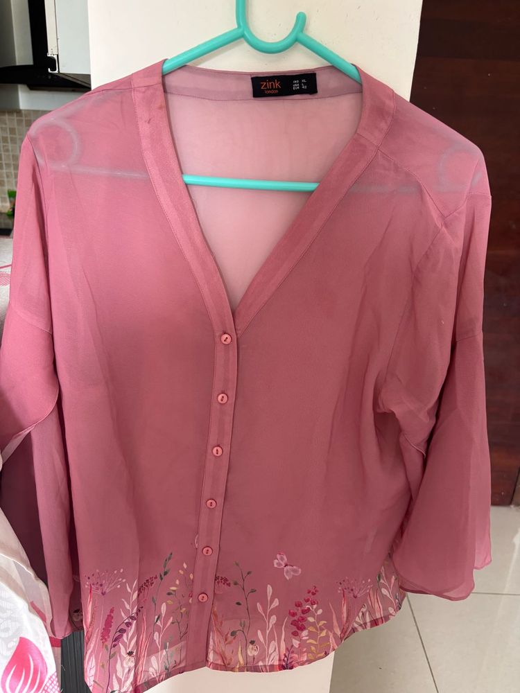 Pink Floral Button-Down Top