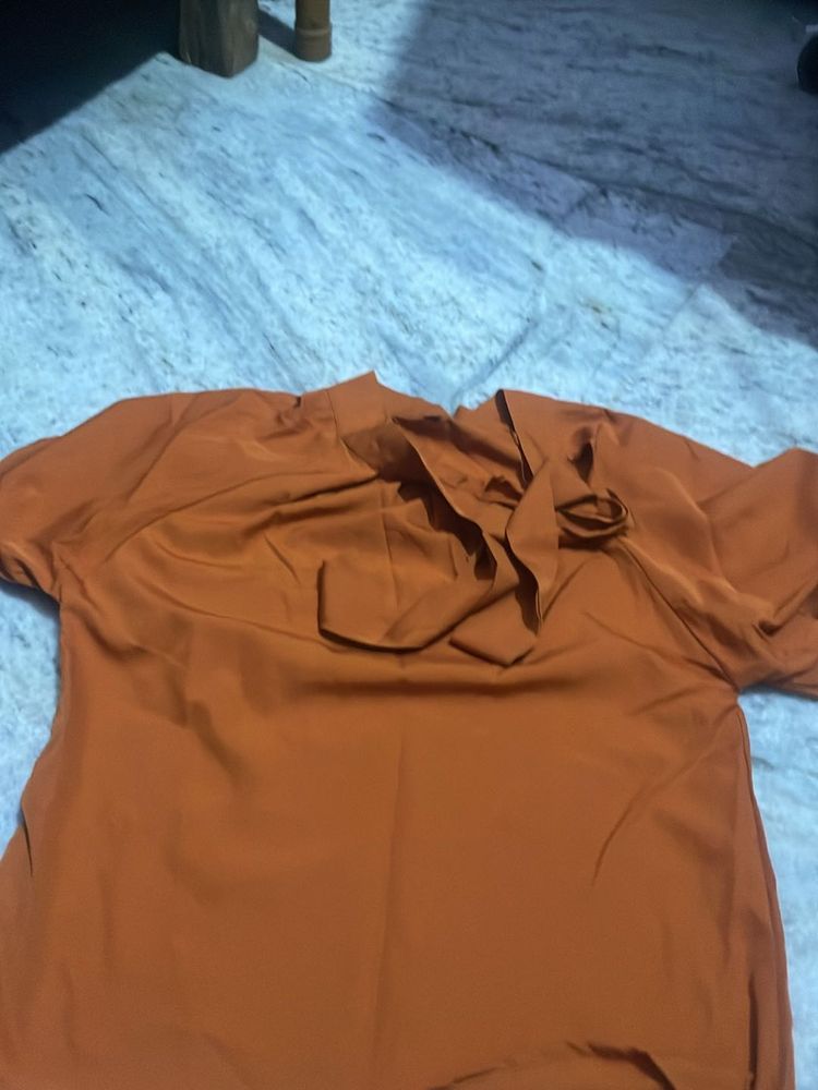 Orange Tie-Neck Blouse