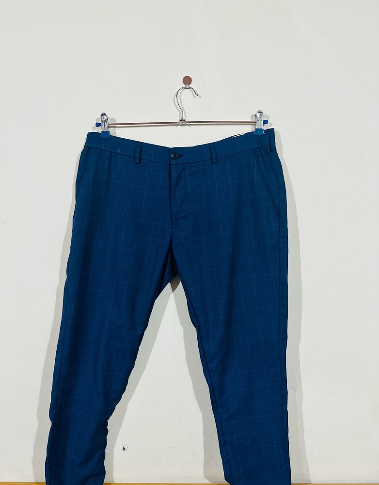 Check Formal Pants Navy Blue Pant For Men &amp; Women