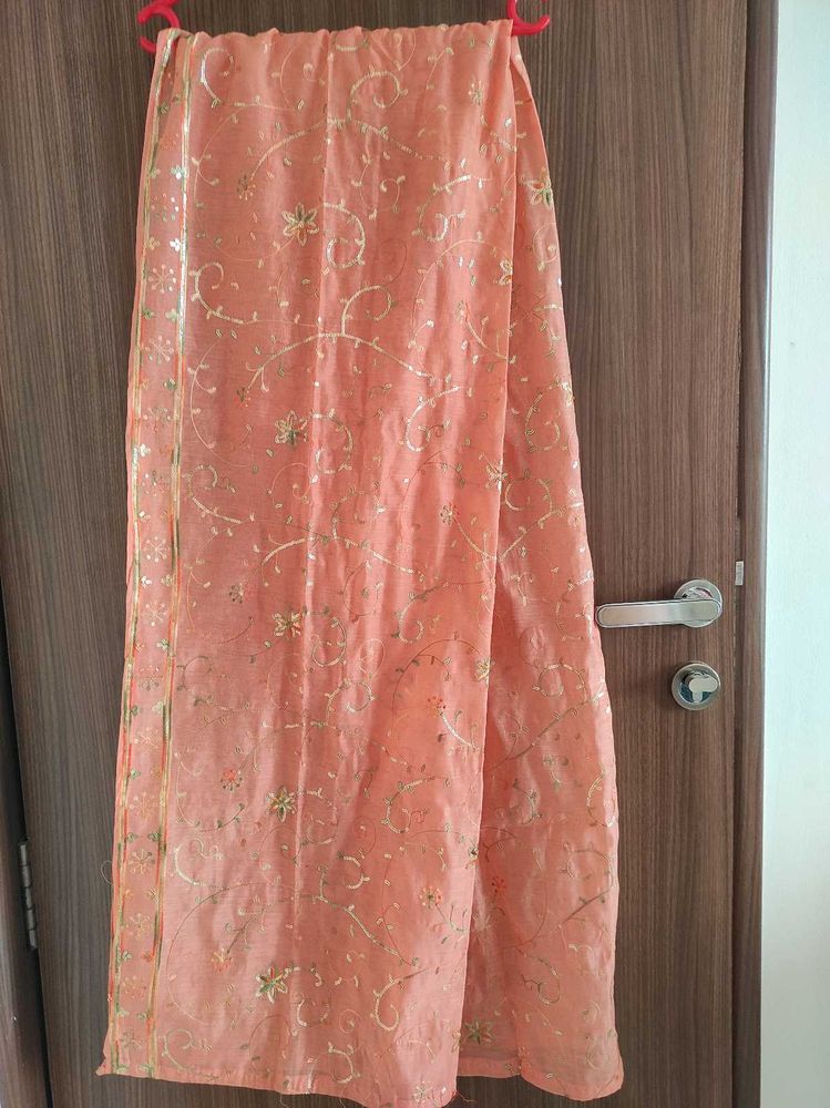 Peach/Coral  Embroidered Kurti With Duppata Suit