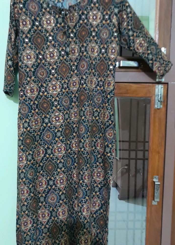 Black Floral Print Kurta