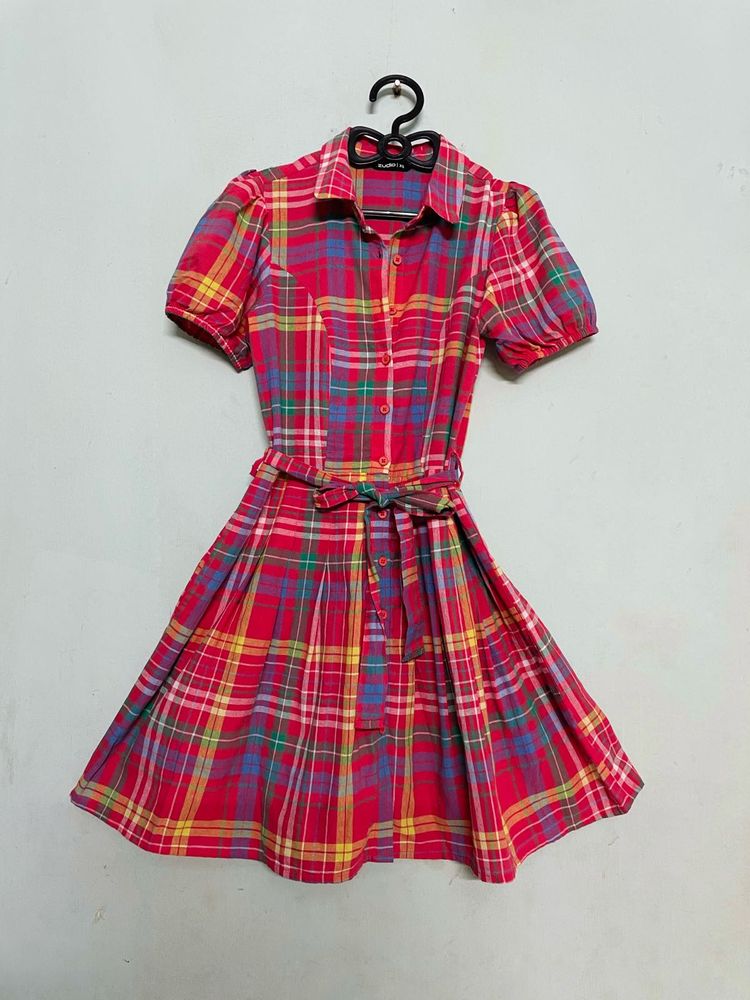 Pink Plaid Shirt Dress