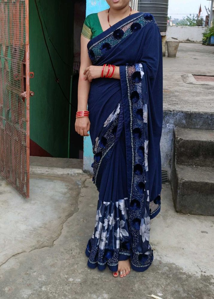 Elegant Blue Floral Saree
