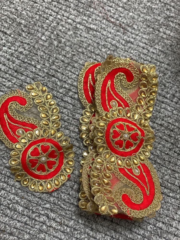 8 Piece Red And Golden patch Style Lace