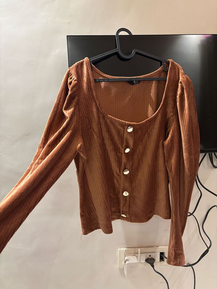 Xxl Brown Puff Sleeve Top