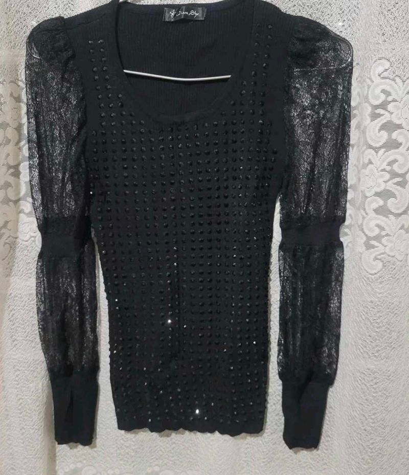Stylish Black Top bedazzled