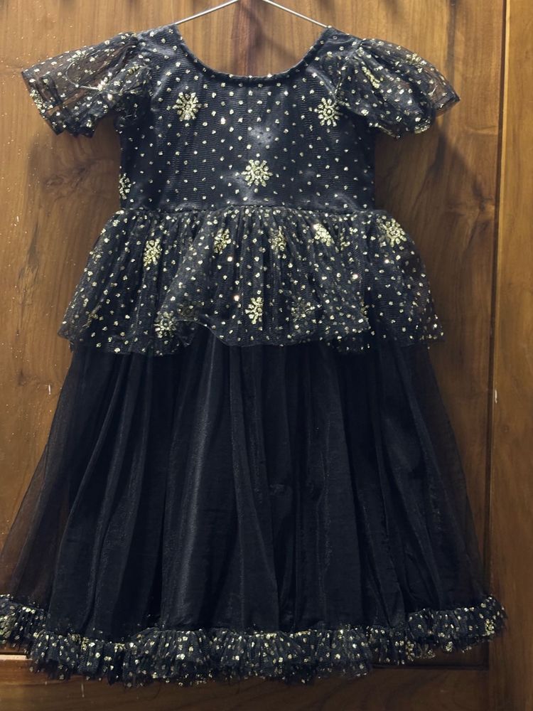Girls&#39; Black &amp; Gold Frock Dress