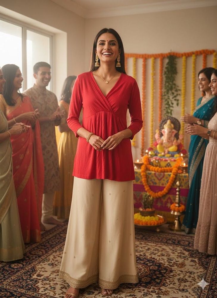 🤩 Thrift Alert: Draped Diva Crimson Top! 🇮🇳