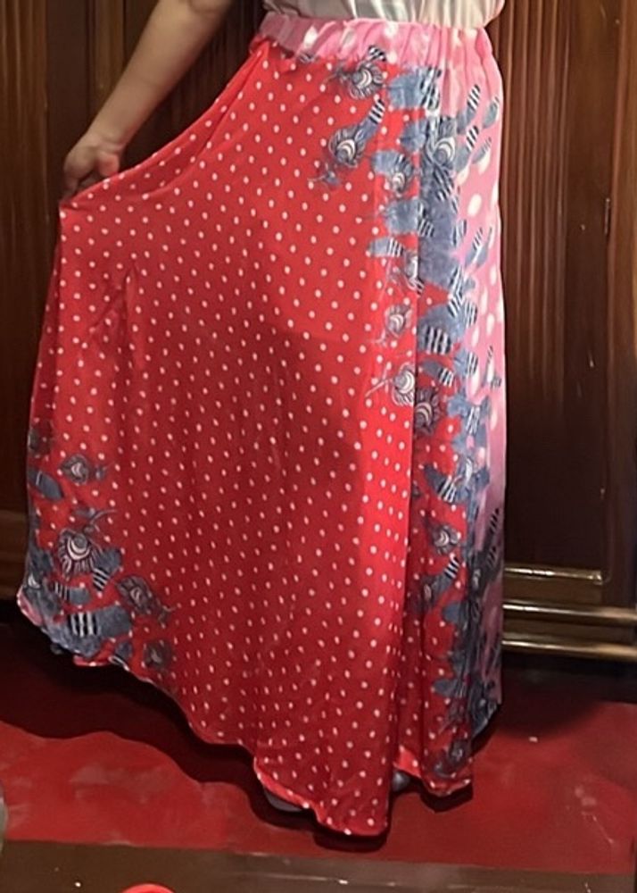 Women Long Floral Pink Skirt