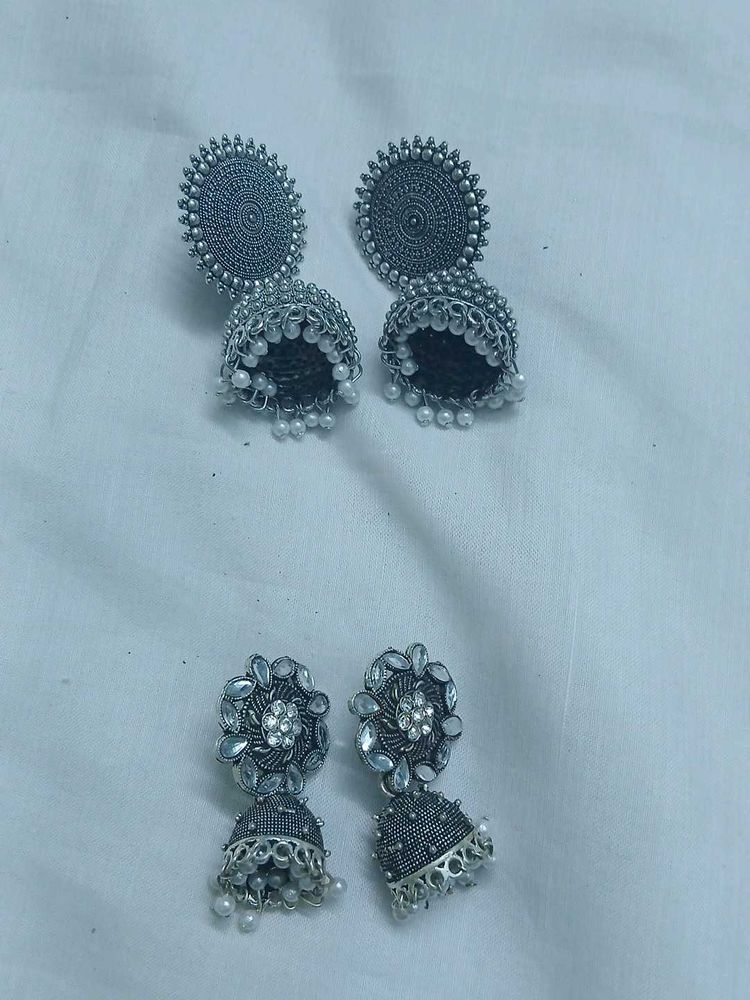 Silver Jhumka Earrings with Pearls