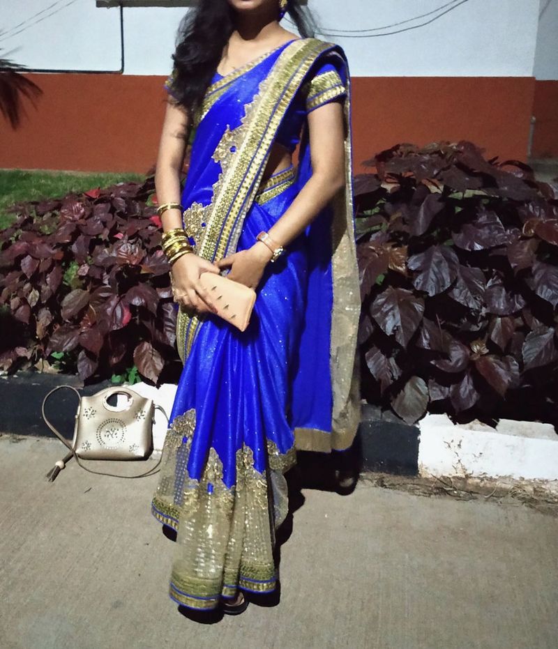Elegant Blue &amp; Gold Saree