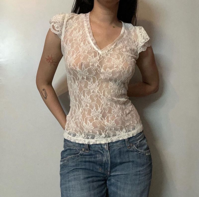 Net Mesh Y2K Ruffle Tee Fairycore