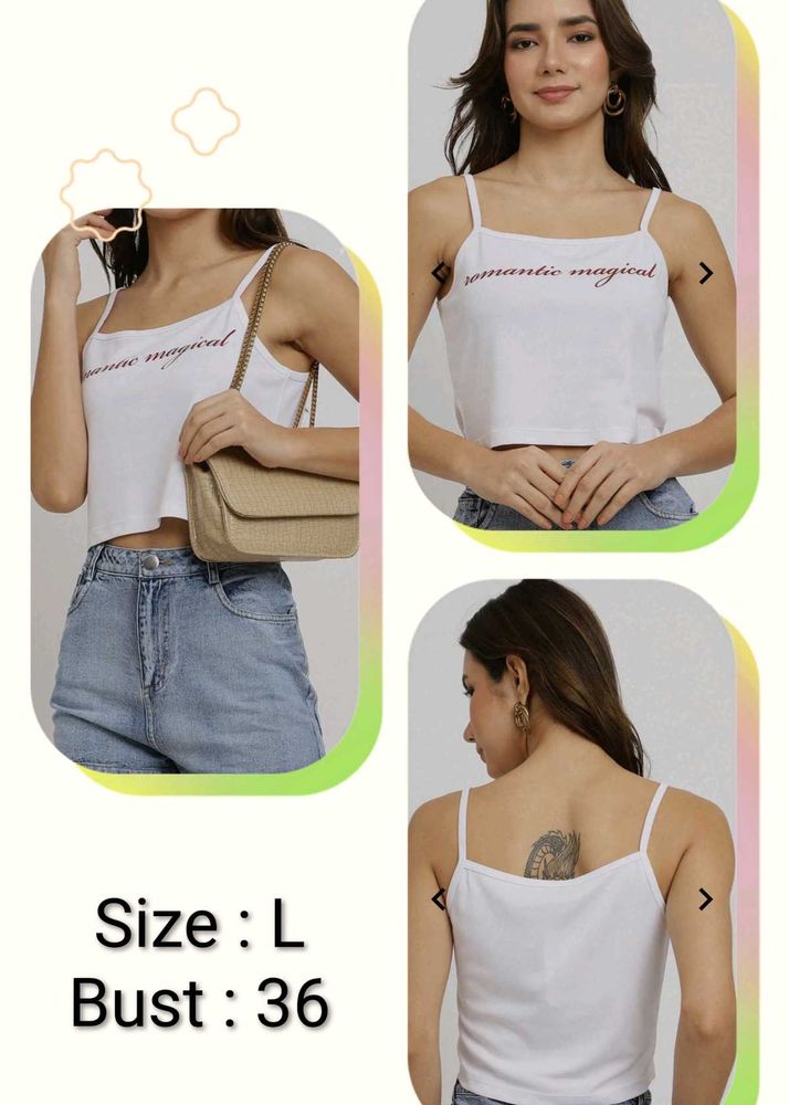 White Graphic Crop Tank Top
