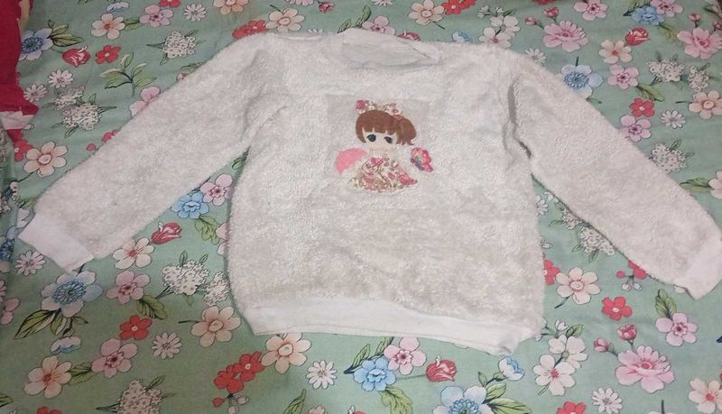 Cute Girl Appliqued Fuzzy Sweater