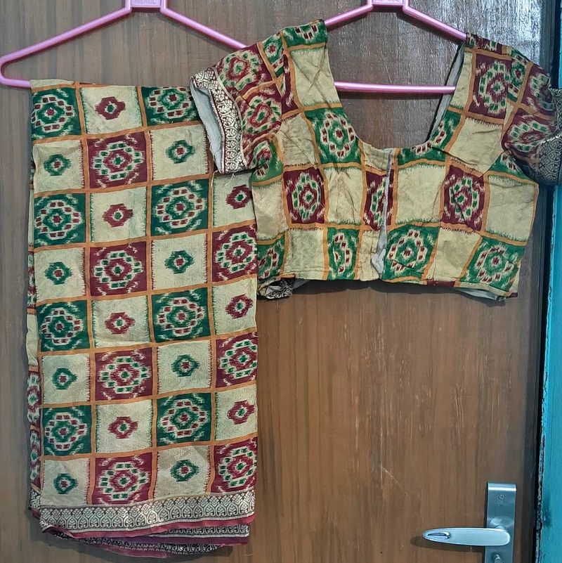 Ikkat Gold Saree