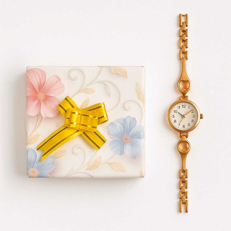 Elegant Gold Watch with gift Box Packaging