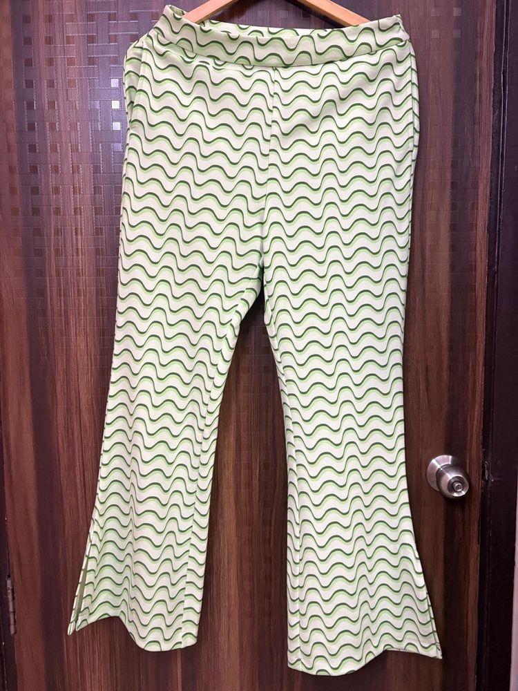 Wavy Green Flared Pants