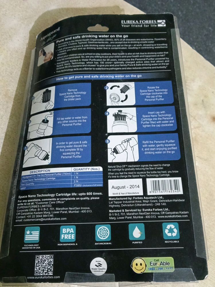 Eureka Forbes Water Filter Bottle