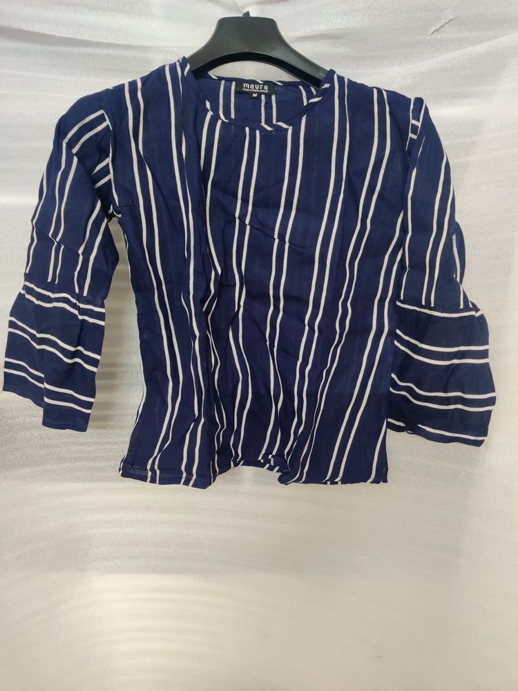Navy Blue White Stripes Top