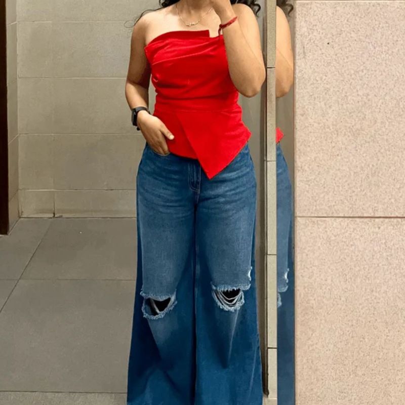 Red Strapless Top