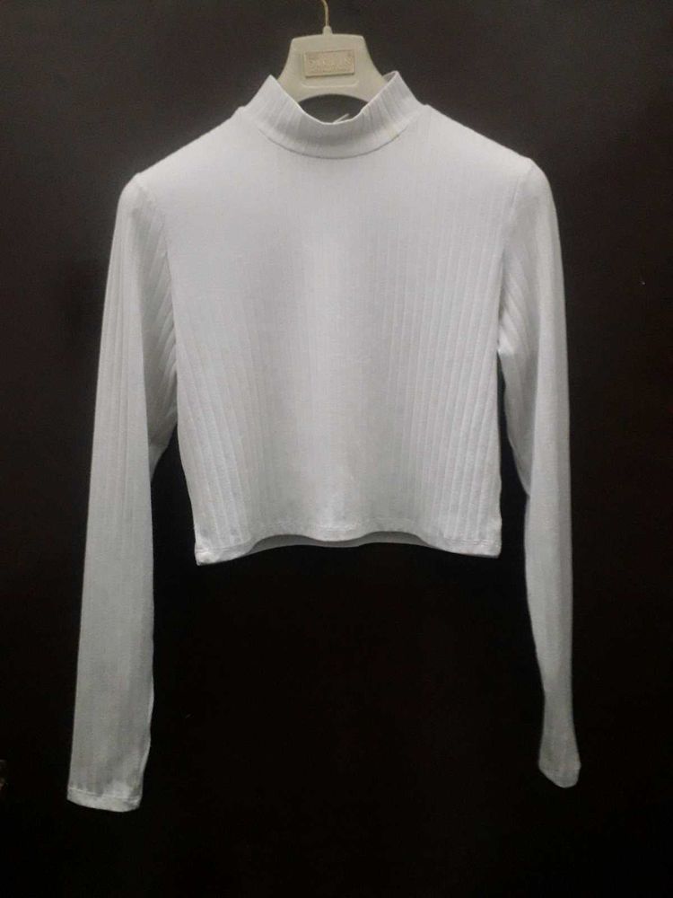 White Ribbed Mock Neck Crop Top