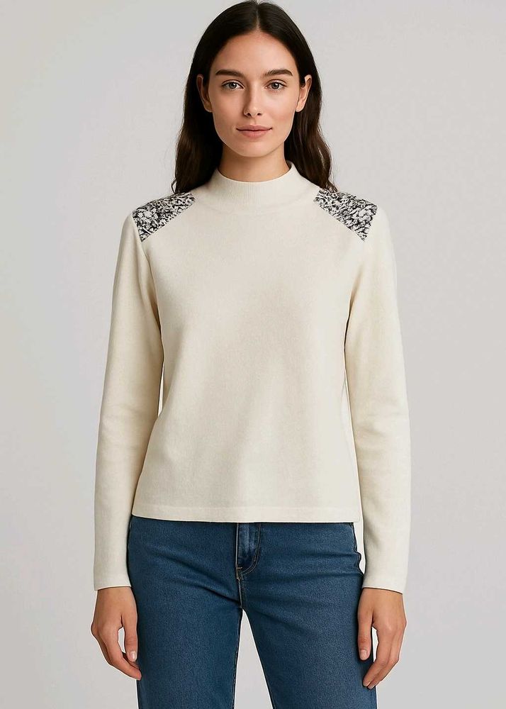White Mock Neck Top with Shoulder Detail