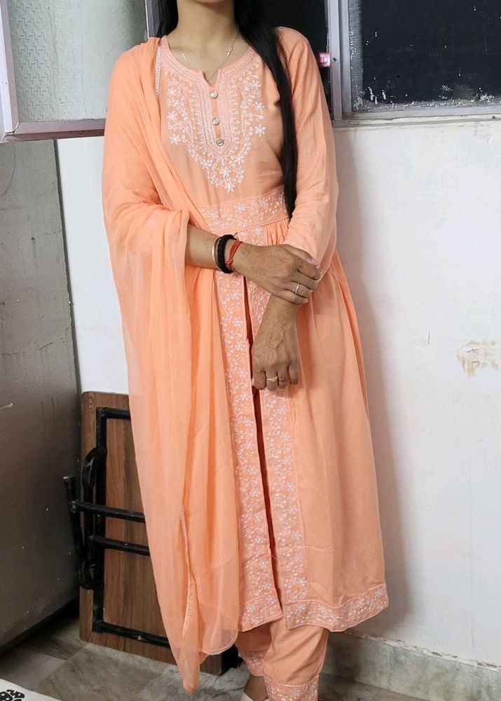 Peach Embroidered Kurta Set