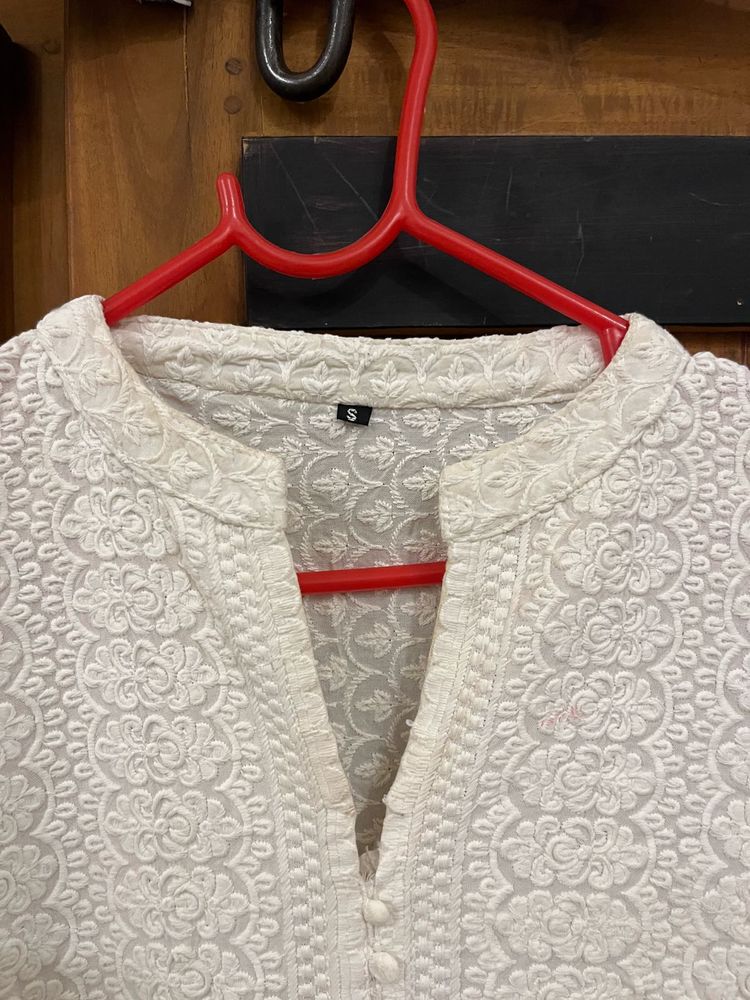 White Chikankari Kurti - Size S