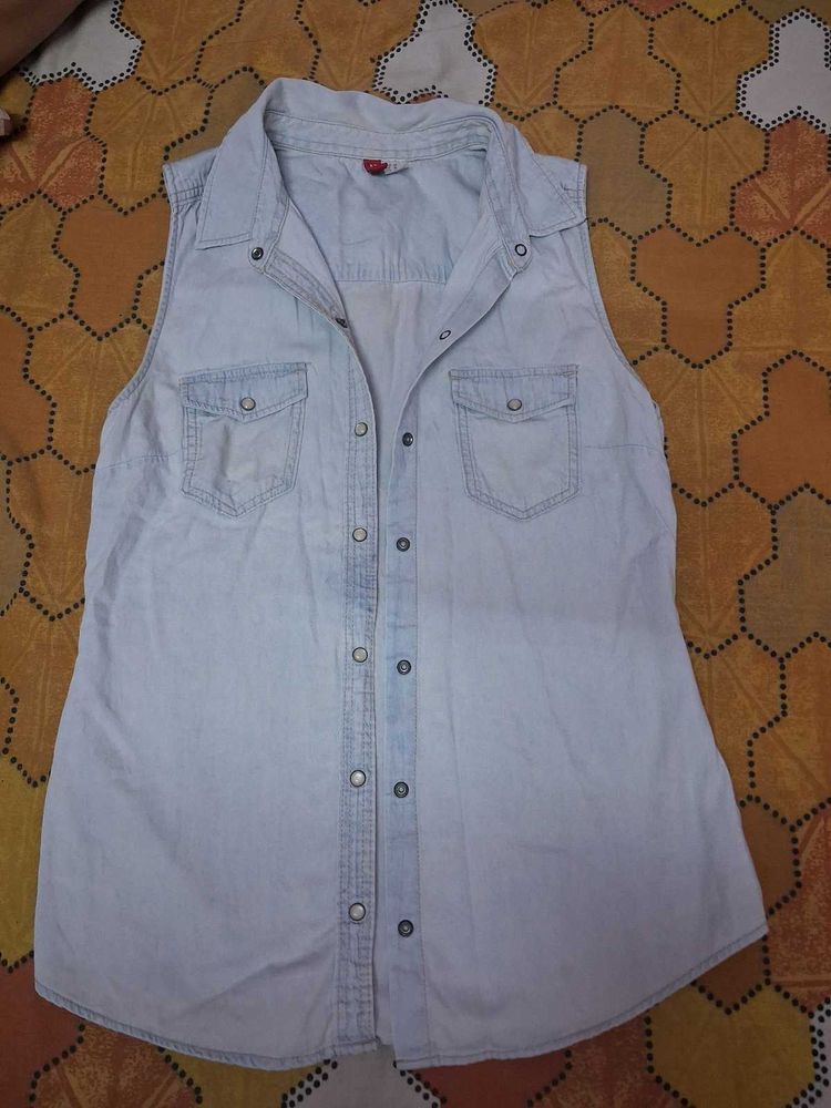 Light Wash Denim Sleeveless Shirt
