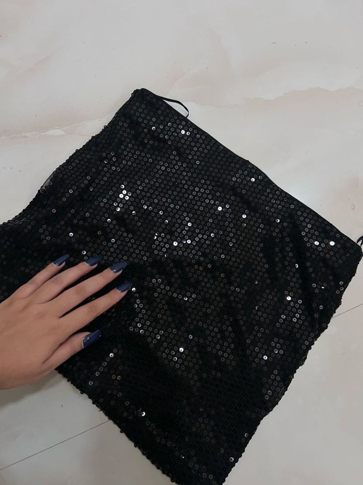 Sparkly Black Sequin Mini Skirt