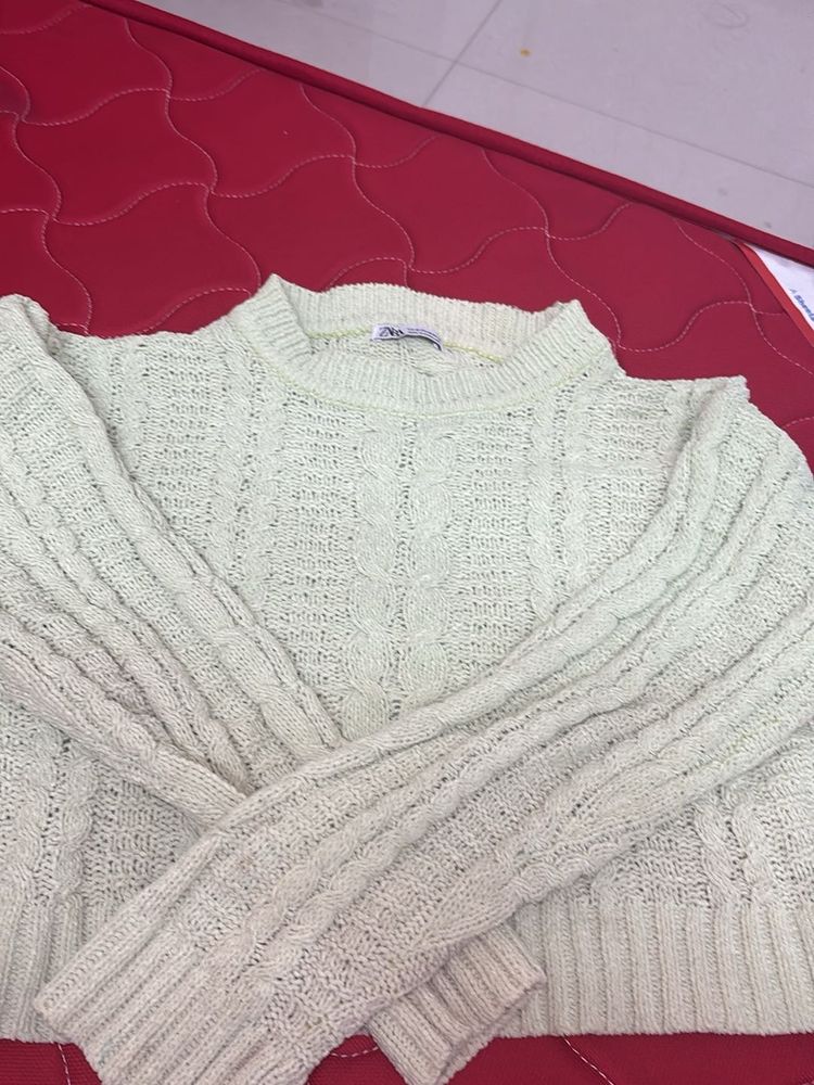Zara Knit Cable Sweater - Light Yellow