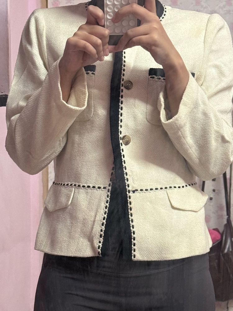 Vintage Cream &amp; Black Trim Blazer