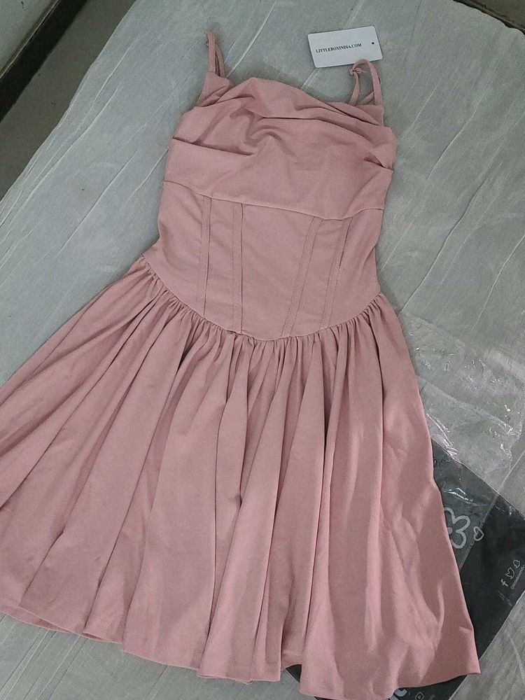 Pleated Waist Cami Short Dress In Pink