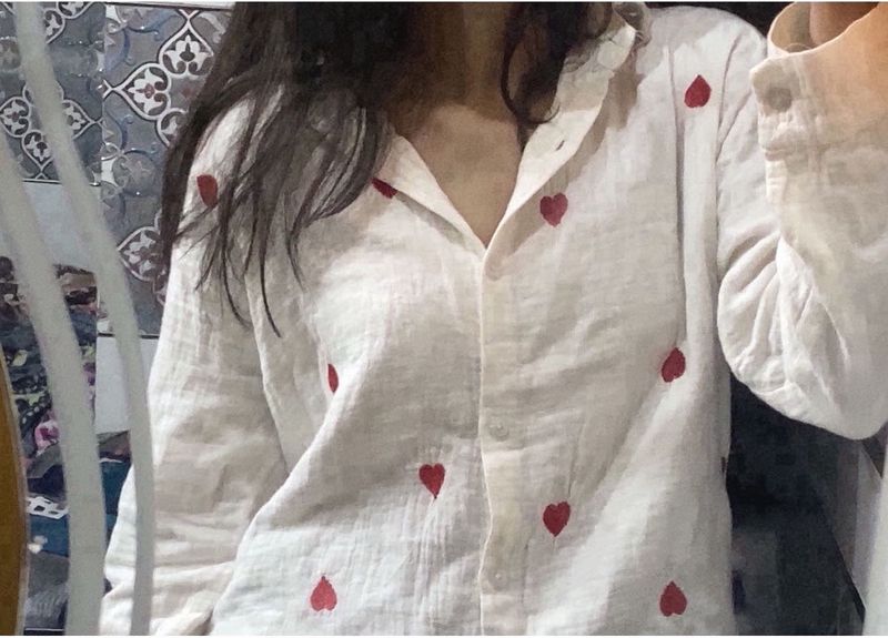 Heart Print Button-Down Shirt