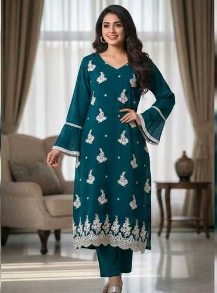 Elegant Teal Embroidered Kurti
