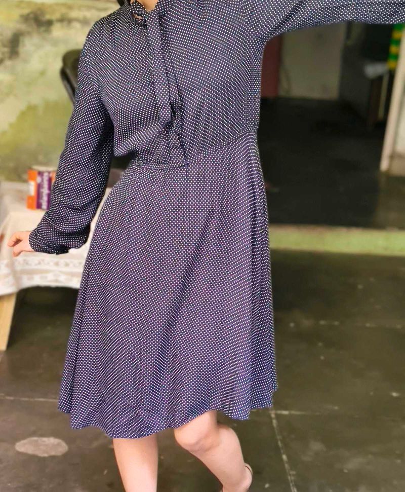 Polka Dot Tie Neck Dress